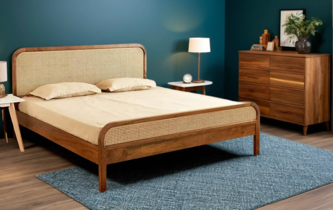 Teak Cane Double Bed