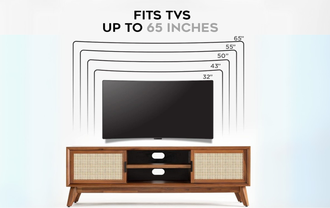 Solid Wood Cane Craft TV Unit