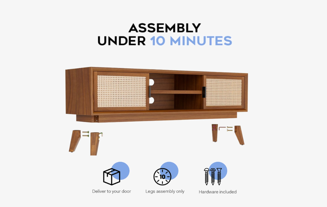 Solid Wood Cane Craft TV Unit