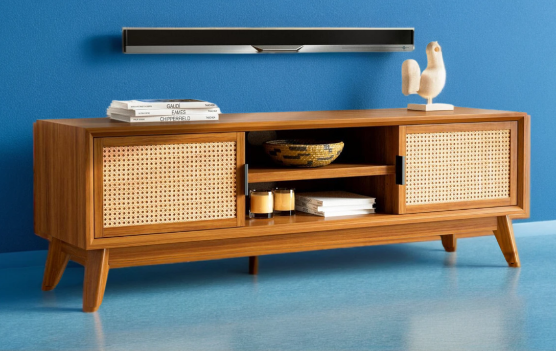 Solid Wood Cane Craft TV Unit