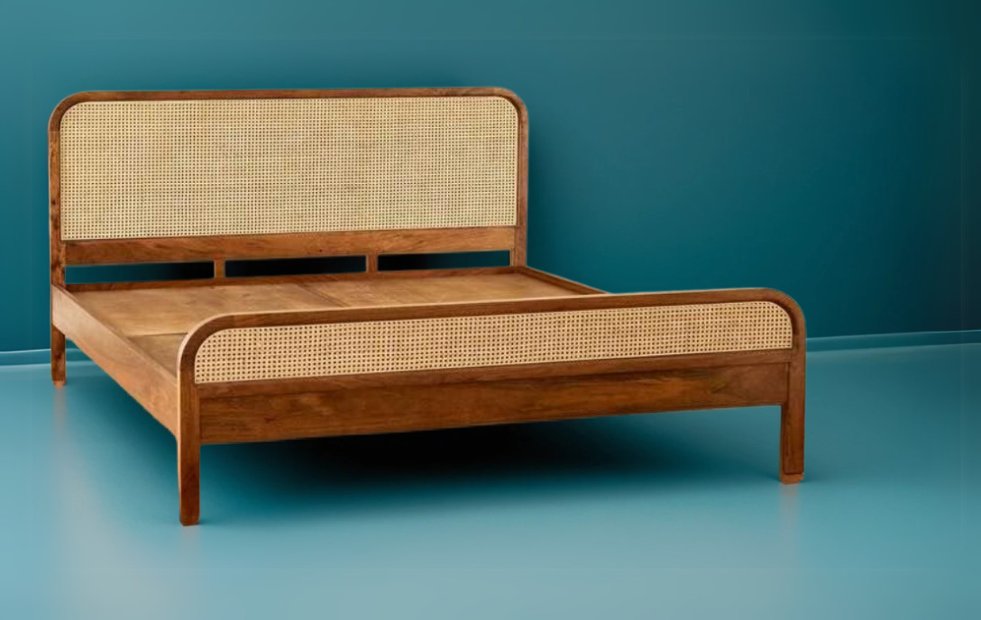 Teak Cane Double Bed